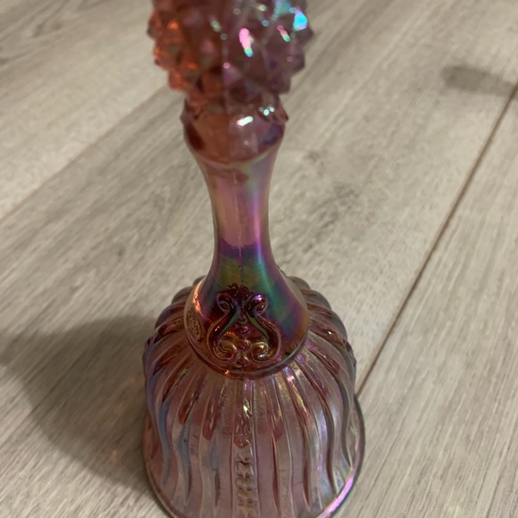 Fenton Pink Temple Iridescent Bell.  Measures 6 3/4” H w/ a 3 1/8” Opening. - Picture 4 of 9